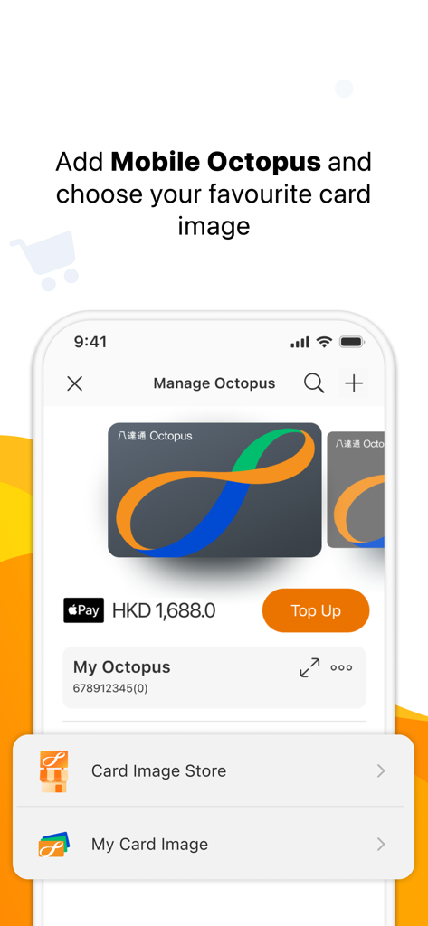 Octopus app screen for managing and customizing a Mobile Octopus card image