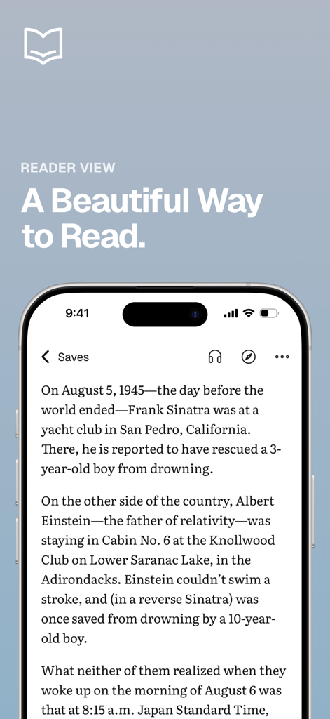 Folio – Save now. Read later. - A visualização do leitor do aplicativo Folio mostrando um artigo limpo e sem distrações em um smartphone