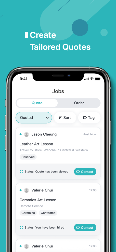 HelloToby Pro - HelloToby Pro app dashboard showing a list of job quotes and service requests for professionals