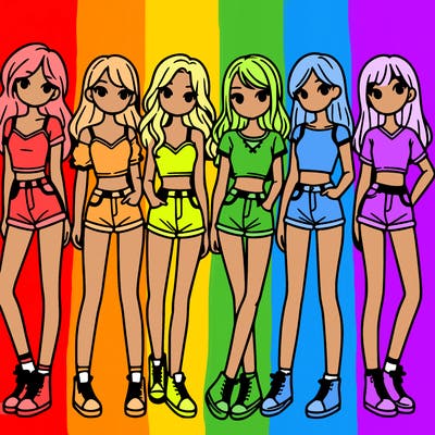 a group of girls wearing crop tops and shorts