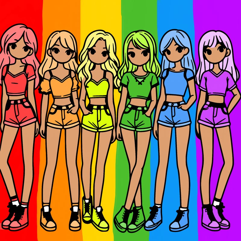 a group of girls wearing crop tops and shorts