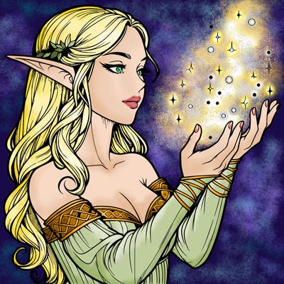 realistic elf girl doing magic