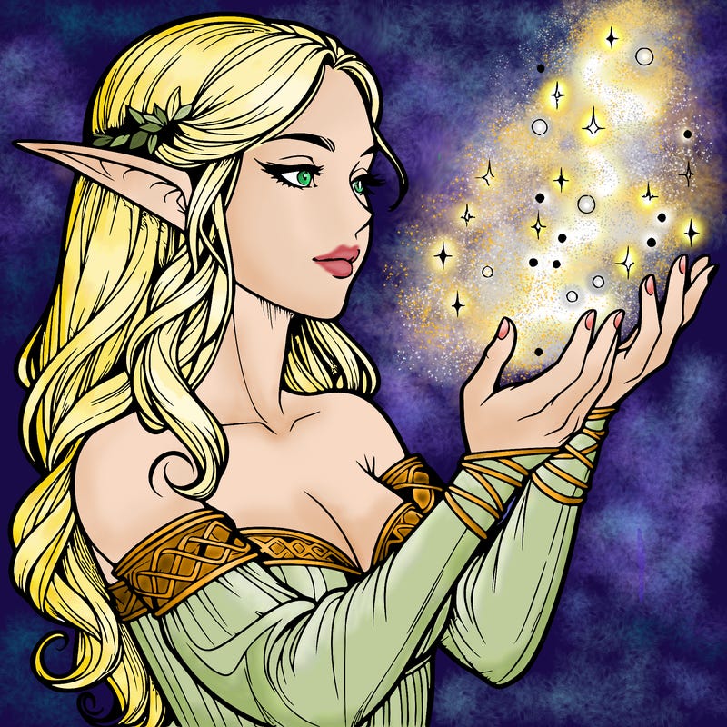 realistic elf girl doing magic