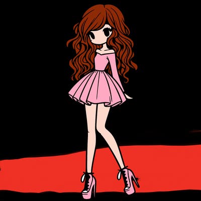 girl with short dress and high heels with long curly hair