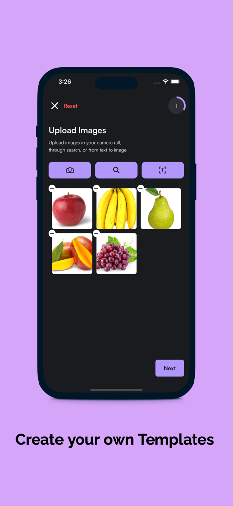 Tier List Maker - Lomo - Interface of the Lomo app showing how to upload and search for images to create a custom tier list template