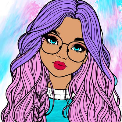 girl with long hair and freckles and glasses realistic