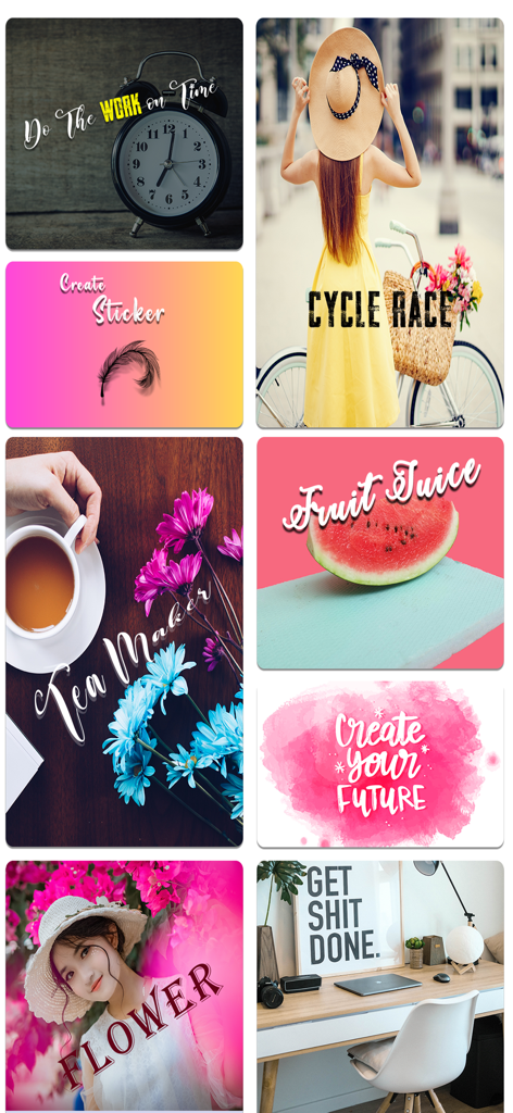 Add text to Photos - Text Art - A collage of photos showing various creative text overlays and stylish font designs for social media.