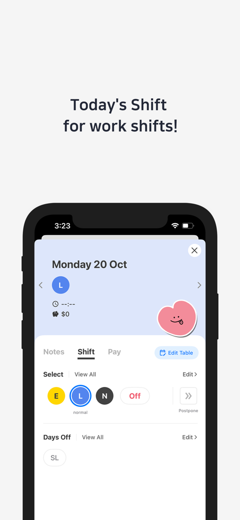 Today's Shift - Todays Shift mobile app screen for selecting and managing daily work shifts