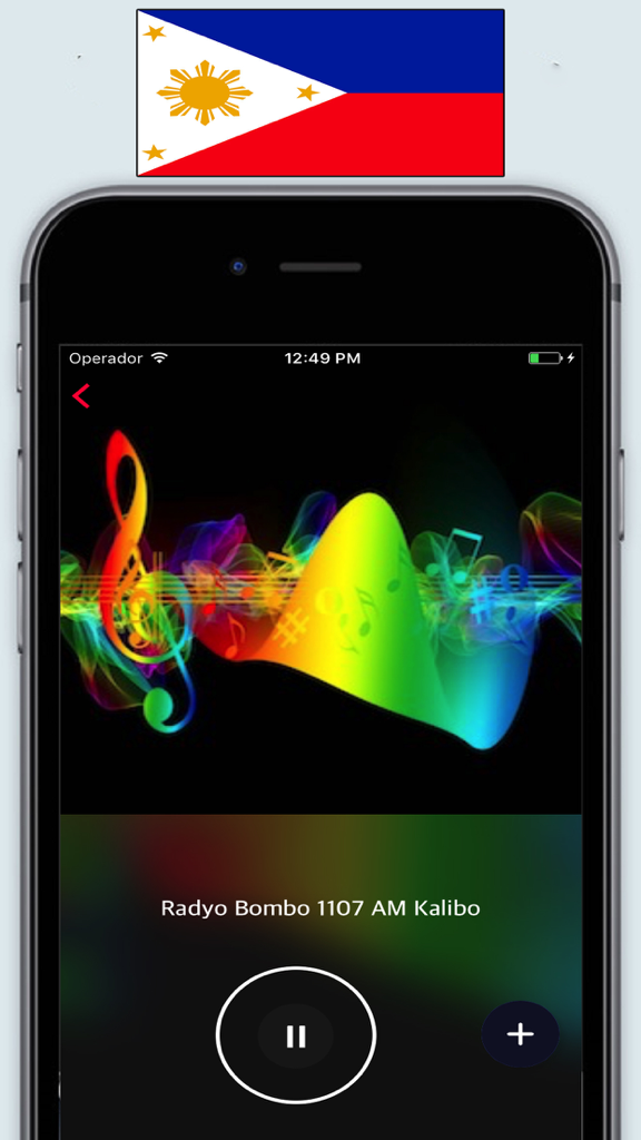Radio Philippines FM / Live Radyo Stations Online - Live playback screen of Radio Philippines FM app featuring Radyo Bombo 1107 AM Kalibo