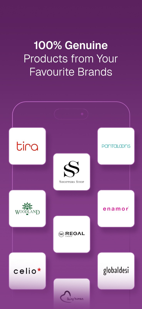 nexusONE - nexusONE app screen showing logos of authentic retail brands like Shoppers Stop and Pantaloons
