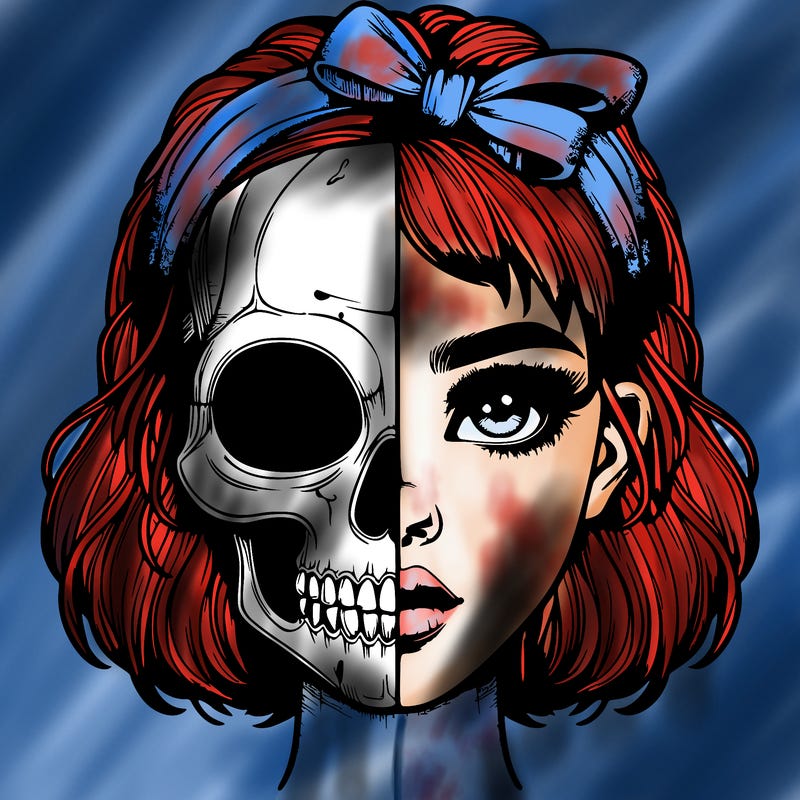 realistic girl with half skull mask