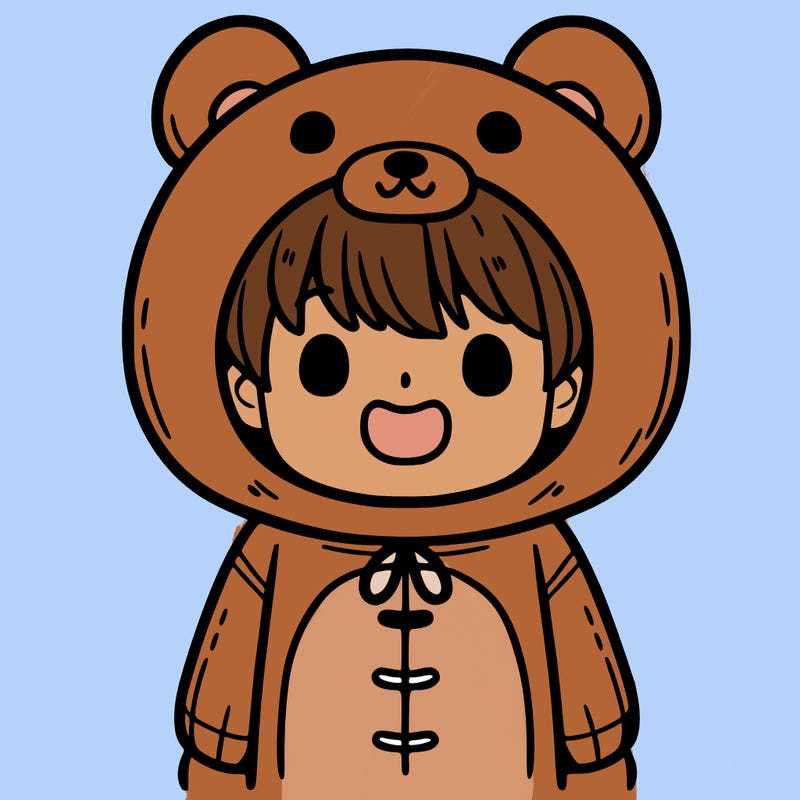 a kid in a golden bear suits mouth