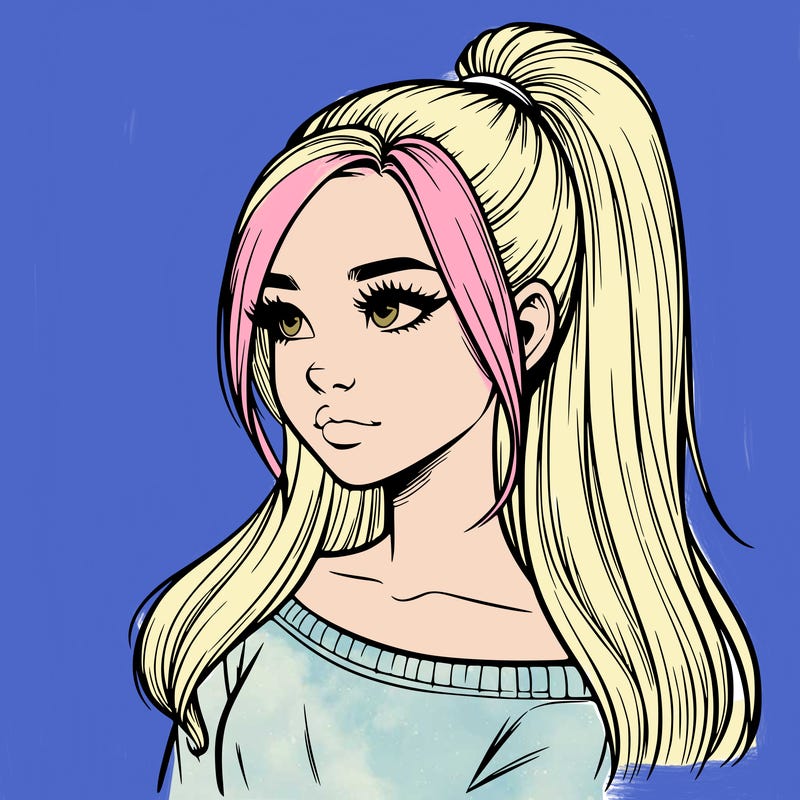 realistic girl with a high ponytail