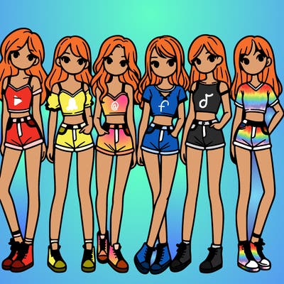 a group of girls wearing crop tops and shorts