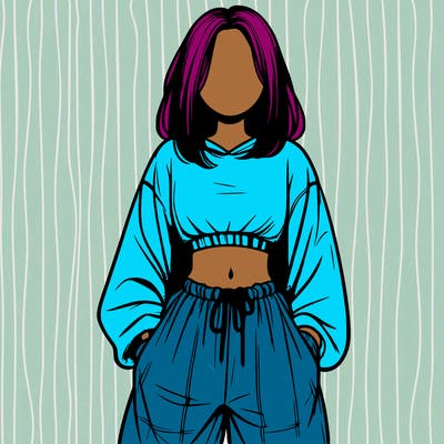 realistic girl faceless with baggy pants and a crop top