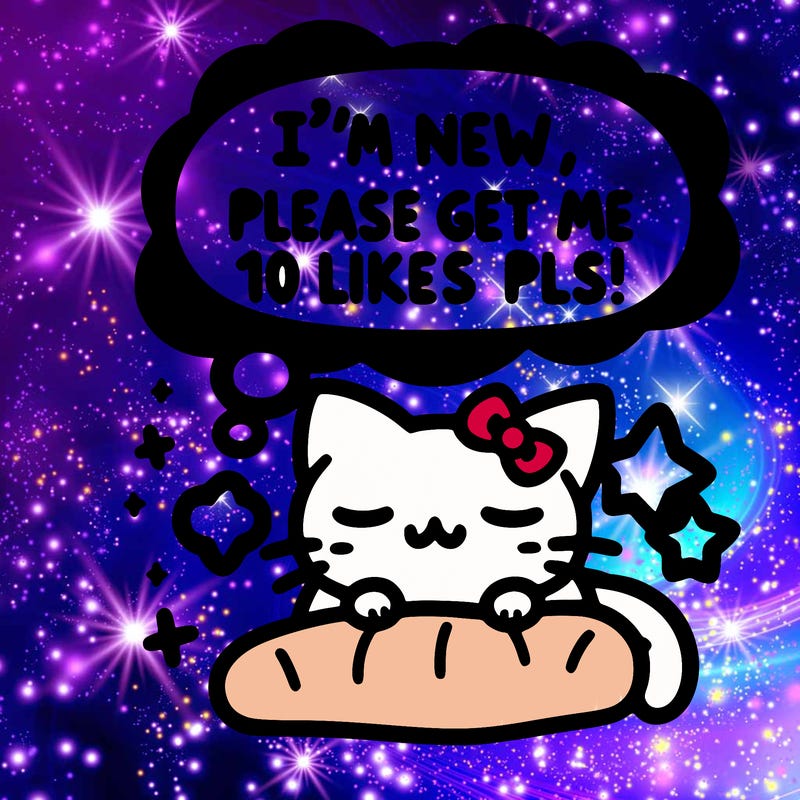 kitty taking a nap dream talking and saying "i'm new, please get me at least 10 likes pls!!"