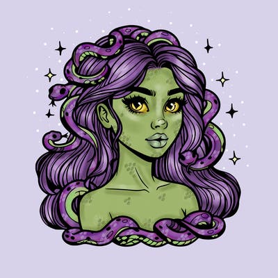 realistic girl with snakes as hair