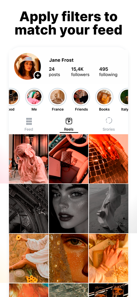 Preview Feed for Insta・Layout - Instagram feed preview showing a grid of photos with consistent aesthetic filters.