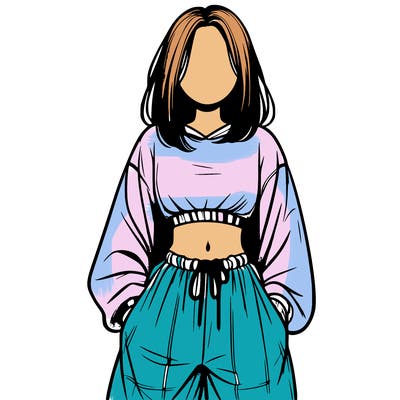 realistic girl faceless with baggy pants and a crop top