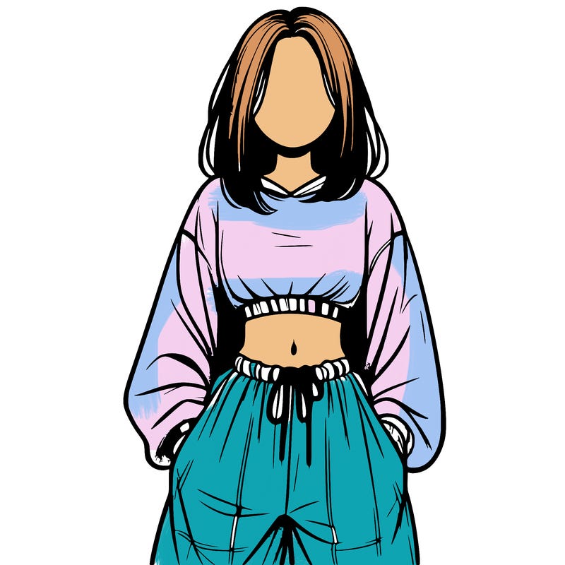 realistic girl faceless with baggy pants and a crop top