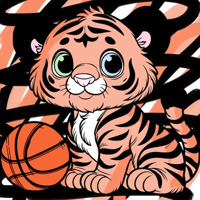 tiger cub with basketball