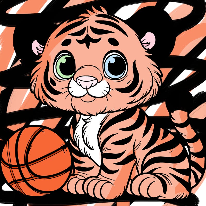 tiger cub with basketball