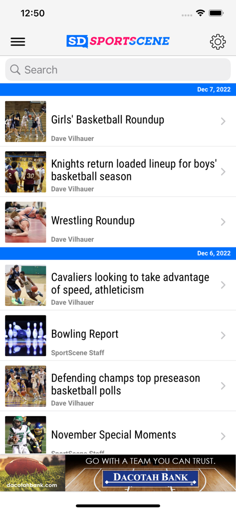 SD SportScene - SD SportScene mobile app sports news feed featuring regional high school articles and photos