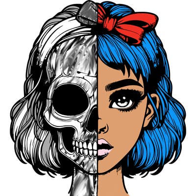 realistic girl with half skull mask