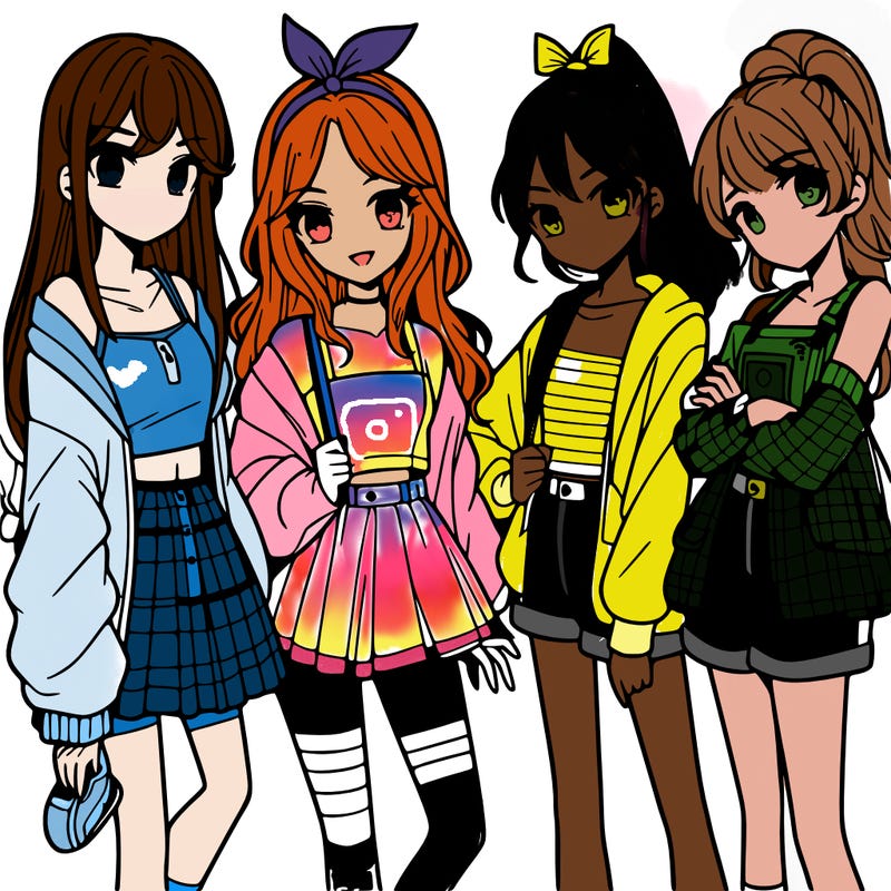 teen manga girls group of 4