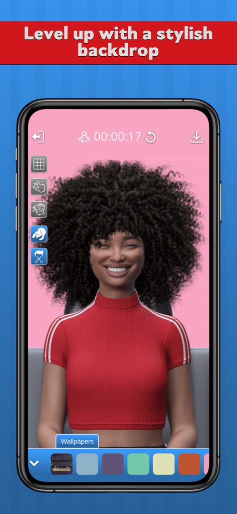 Barber Chop 2 - Interface of Barber Chop 2 showing a character with an afro and various colored backdrop options for customization.