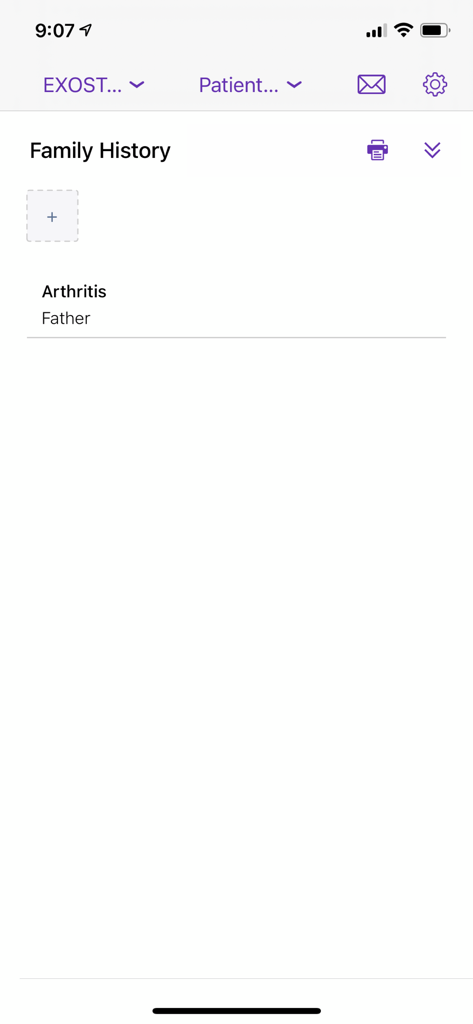 A screenshot of the Althea Health app family history screen showing a record of arthritis for the users father