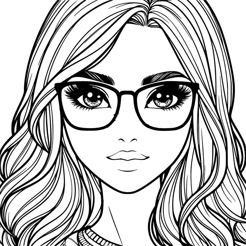 a realistic, beautiful girl with pretty eyes and long hair she has glasses and freckles