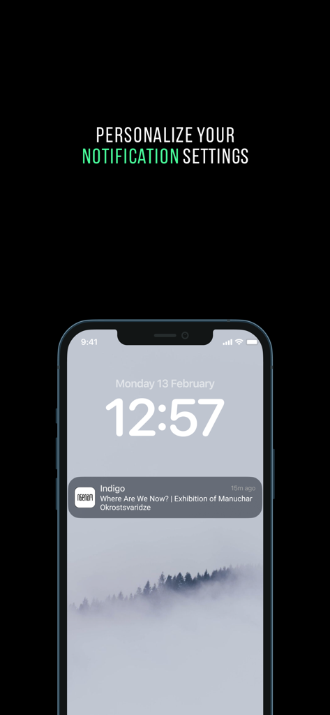 Indigo Magazine Georgia - iPhone lock screen displaying a personalized push notification from Indigo Magazine for a new article.