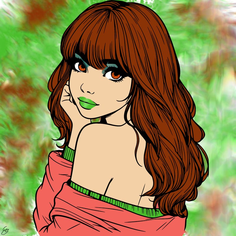 realistic girl with bangs looking over her shoulder