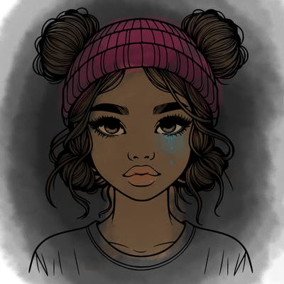 realistic girl with buns in her hair with a beanie on