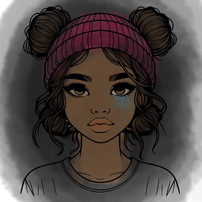 realistic girl with buns in her hair with a beanie on