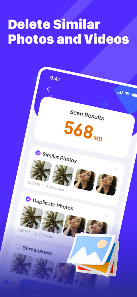 ClarioClean - ClarioClean app interface showing scan results for similar and duplicate photos to free up phone storage