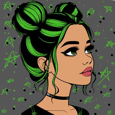 realistic girl with buns on the top of her head