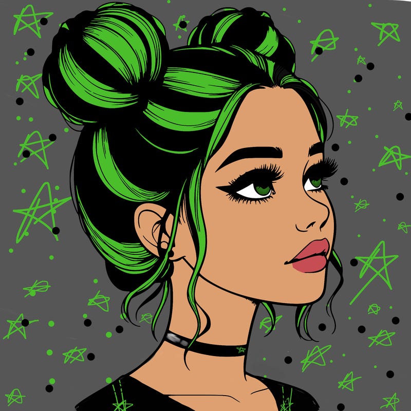 realistic girl with buns on the top of her head