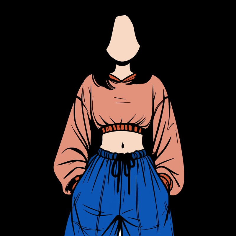 realistic girl faceless with baggy pants and a crop top