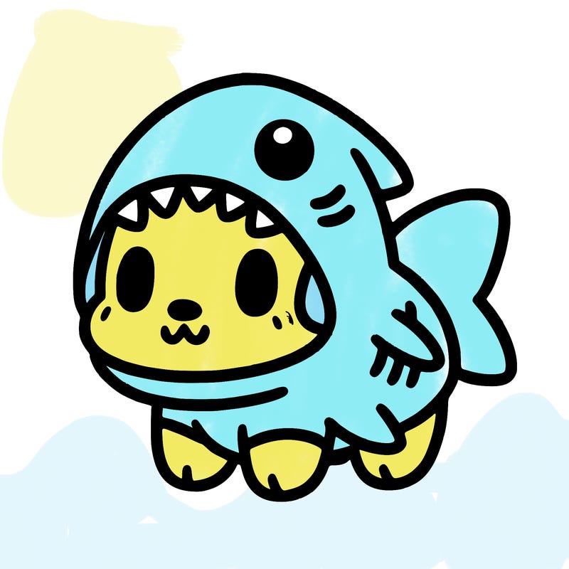 cute dog wearing a shark costume