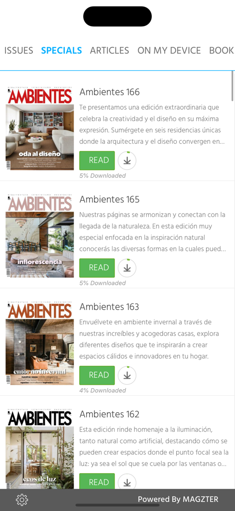 Ambientes - Una lista de números especiales digitales dentro de la aplicación de la revista Ambientes que presentan arquitectura mexicana y diseño de interiores.