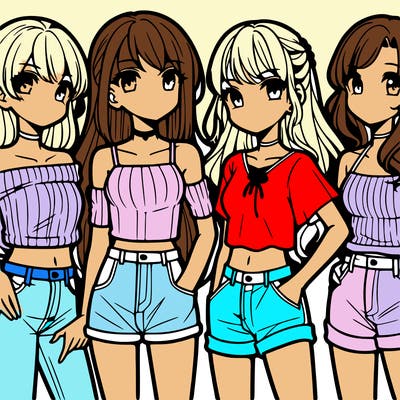 teen manga girls group of 4