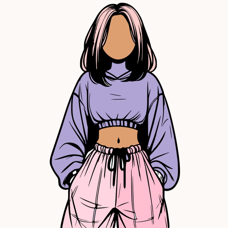 realistic girl faceless with baggy pants and a crop top
