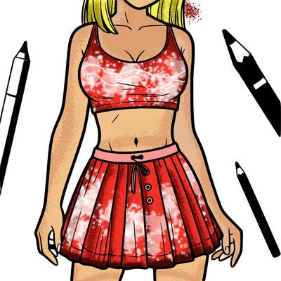 a woman wearing croptop and skirt