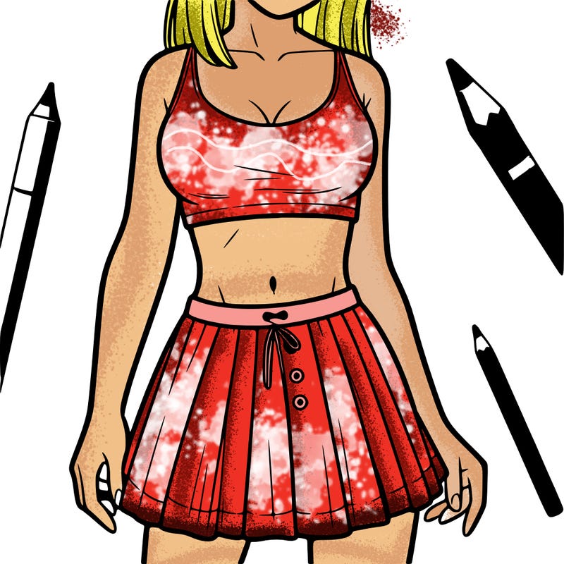 a woman wearing croptop and skirt