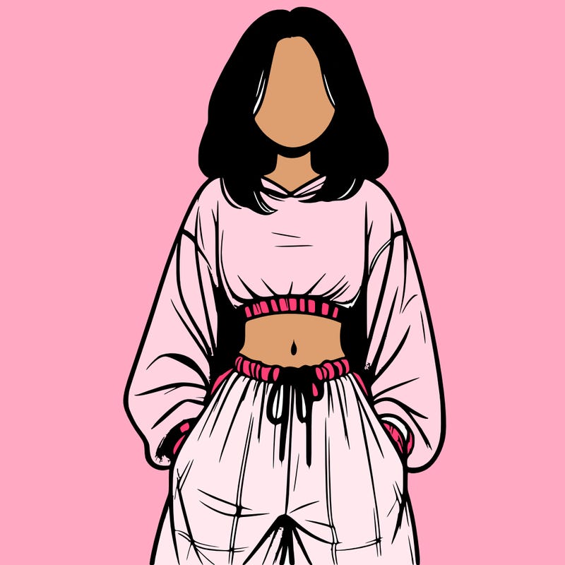 realistic girl faceless with baggy pants and a crop top