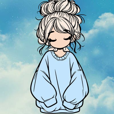 girl with baggy sweatshirt and messy bun