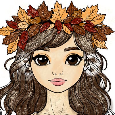 realistic girl with fall leaf crown