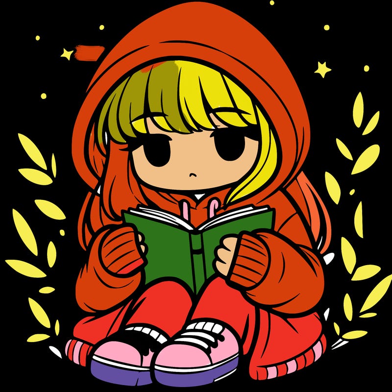 girl in oversized hoodie reading a book